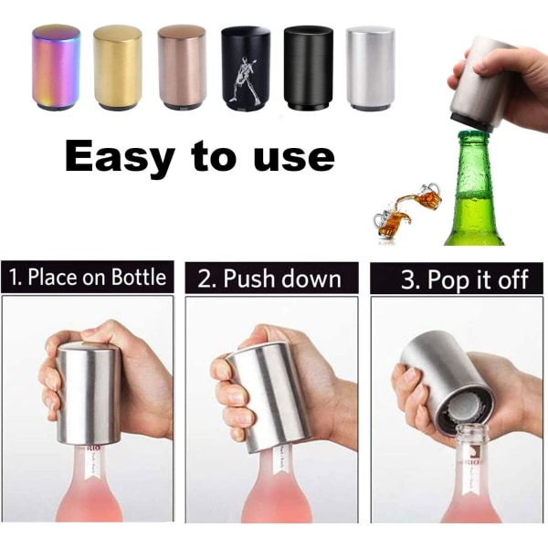 Push Down Flasköppnare, Magnetisk Flasköppnare, Öl Flasköppnare för män, Push Automatisk Flasköppnare Magnetisk,, Köksprylar (Silver)