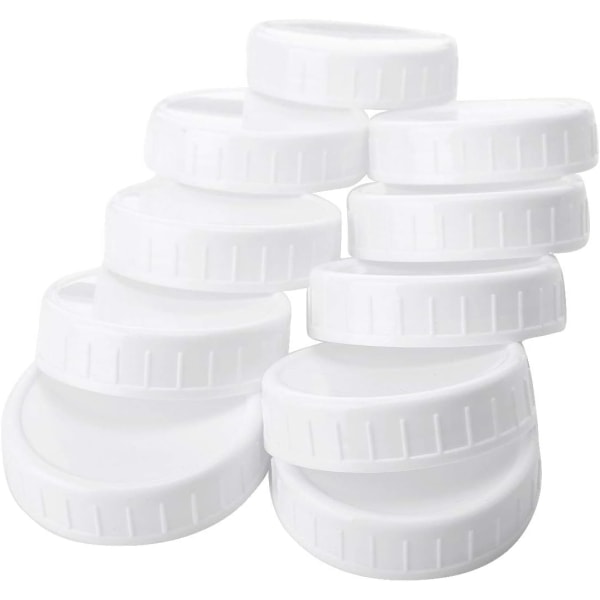 10 stk. Plastic Mason Jar-lokk Lekkasjesikre, uforet ribbede lokk Oppbevaringskapsler Erstatninger for Mason Jars Hermetikk-drikkekrukker （White70mm）
