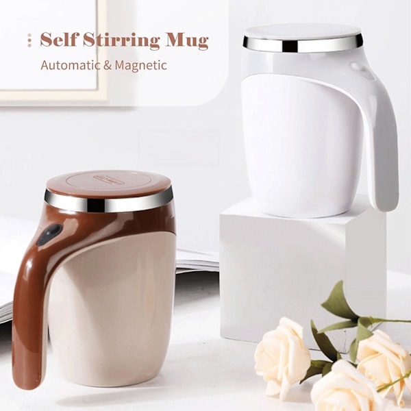 380 ml Självrörande Mugg med Lock Automatisk Magnetisk Omrörning Kaffekopp Elektrisk Rostfritt Stål Sel