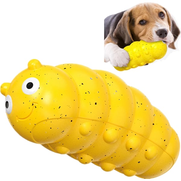 Uforgjengelige hundeleker, hundetyggeleker for aggressive tyggere, kraftige knirkende interaktive leker for mellomstore/store hunder (gul)