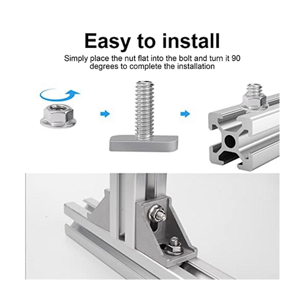 15 stk T-spor bolt erstatning, m8 X 20 skruer, A2-70 skinneskruer skinnemuttere med 15 flensmutter