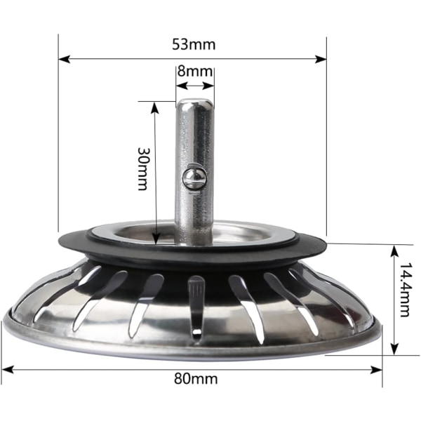 2 stk. Håndvask Si-prop Køkkenafløb Stop Propper Rustfrit Stål Håndvask Prop Udskiftning med 18 Huller Prop Håndvask Stop Vandtæt Håndvask Diameter 78mm