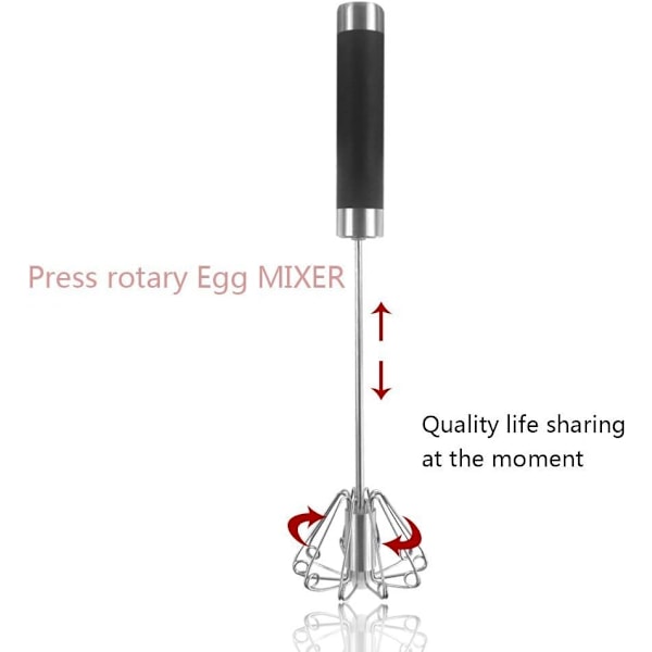 Halvautomatisk snurrande roterande och handdriven äggvisp, rostfritt stål hand, köksredskap för vispning（2 st）
