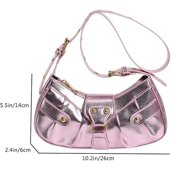 Dam axelväska Punk Style Nitar Satchel Handväskor PU Läder Halvmåne Väska Y2k Handväska Halvmåne Underarm Väska Motorcykel Axelväskor-rosa