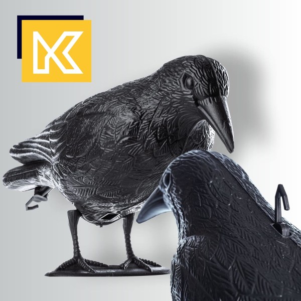 Plast Black Raven, 39 x 24 cm, duvmedel med hängkrok, trädgårdsfågelskrämmare med stativ, effektivt fågelavskräckande medel för balkong