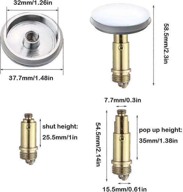 2 stk. Baderoms Push Pop-up Click Clack Pluggstopper, 38mm Vaskavløpsplugg Pop-up Stopper-hs