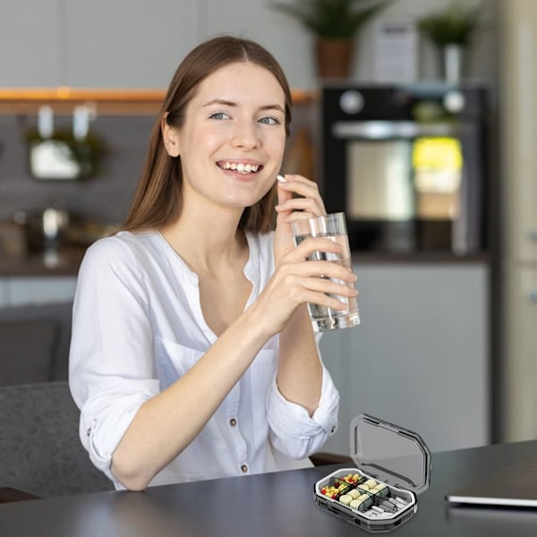 Lille Pilleæske, 2 stk. Rejsepilleæske, 6 Rum + 4 Rum Pilleæske, Transparent Lomme Pilleæske, Fugttæt