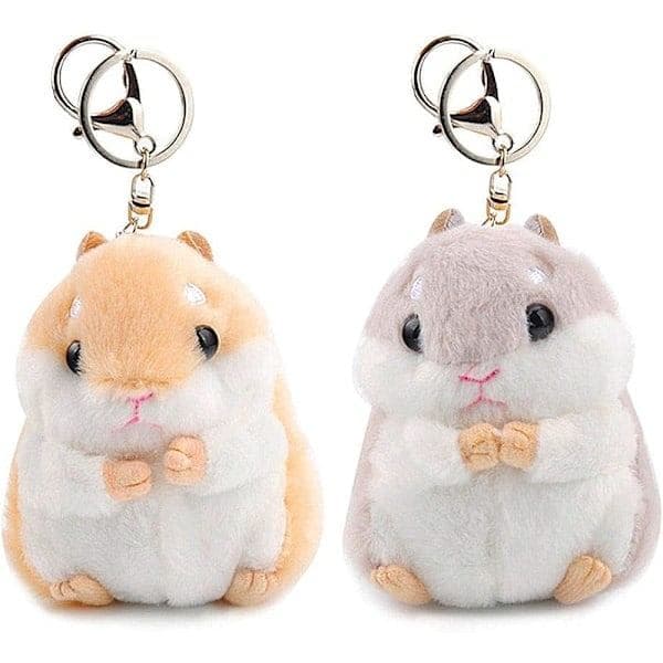 Setti, jossa 2 söpöä hamsteripehmolelua avaimenperänä, täytetty eläin avaimenperälukko