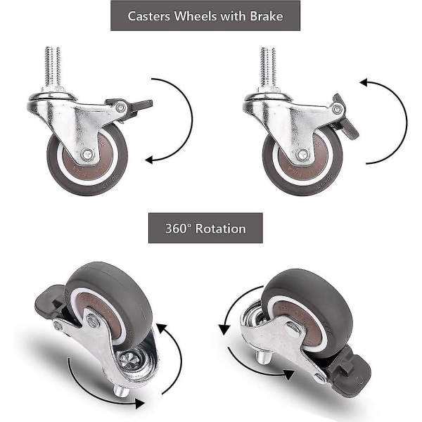 Møbelhjul, 2 styks drejelige hjul med bremse + 2 styks drejelige hjul uden bremse, M10x25mm universelle møbelhjul, bæreevne 40 kg