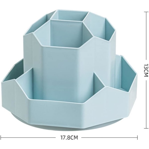 Pyörivä kynäteline, Työpöydän tarvikejärjestäjä, Kynäteline pöydälle 9 lokeroa, päivitetty suuri kapasiteetti 360° pyörivä, sopii kynille (Sininen)