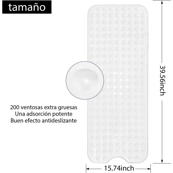 100 x 40 cm，(white)，bathtub mat, non-slip bath mat, extra long ma