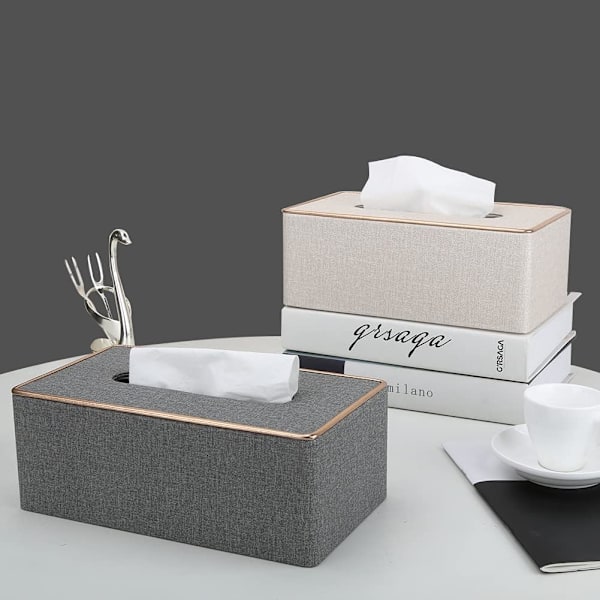 Fodral för pappersnäsdukar i PU-läder, rektangulär förvaringsbox för hem eller kontor (pärlvitt) Pearl White