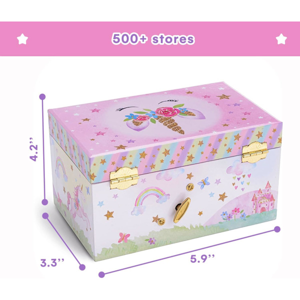 Enhörning Smyckeskrin Present - Smyckeskrin för flickor med utdragbar låda, glitterregnbåge barns smyckeskrin med melodin The Beautiful Dreamer Cotton Candy Unicorn