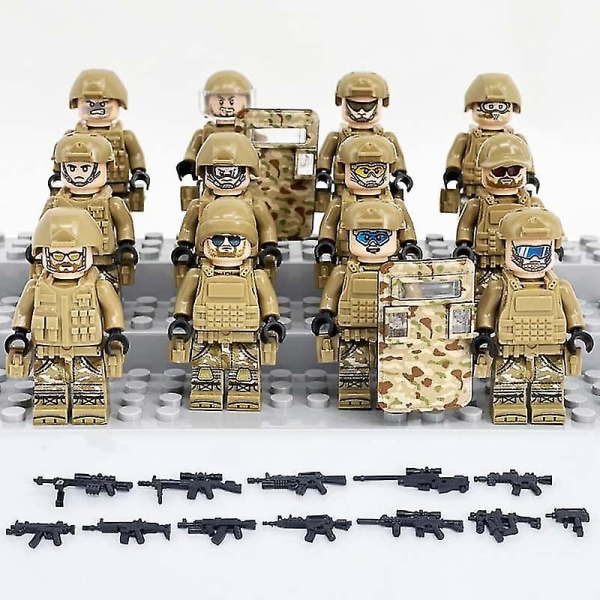 12 stk Camouflage specialstyrker figurer, mini soldater militærbase legetøj med våben