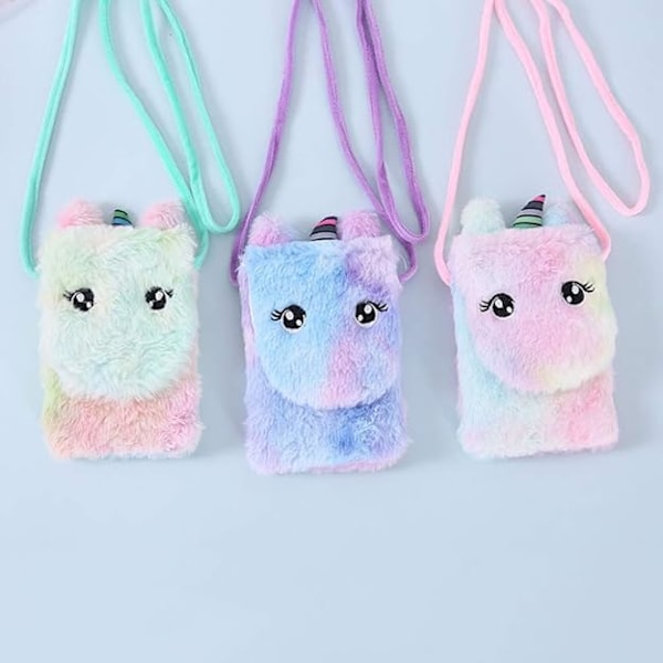 Crossbody taske plys unicorn pung pung taske messenger taske vertikal mobiltelefon pung skuldertaske til små piger børn børn