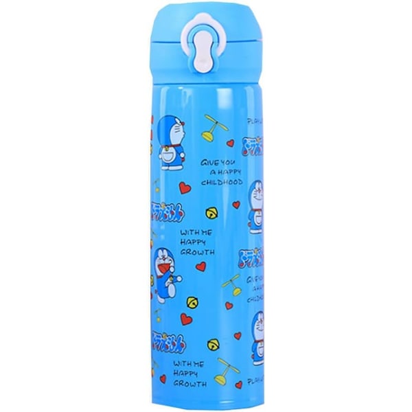 500ml Tegneserie Doraemon Dobbel-lags Rustfritt Stål Vannkopp med Flipplokk, Brukes for Vannvakuum, Søt Termos
