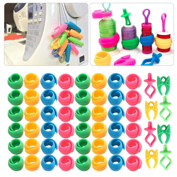56 st Bobbin Thread Buddies Silikonhållare Clips Klämmor Spolhållare Broderiverktyg