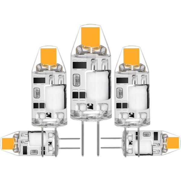 5-pakkaus 2W G4 LED-lamppuja, 3000K lämmin valkoinen, 200lm, 12V