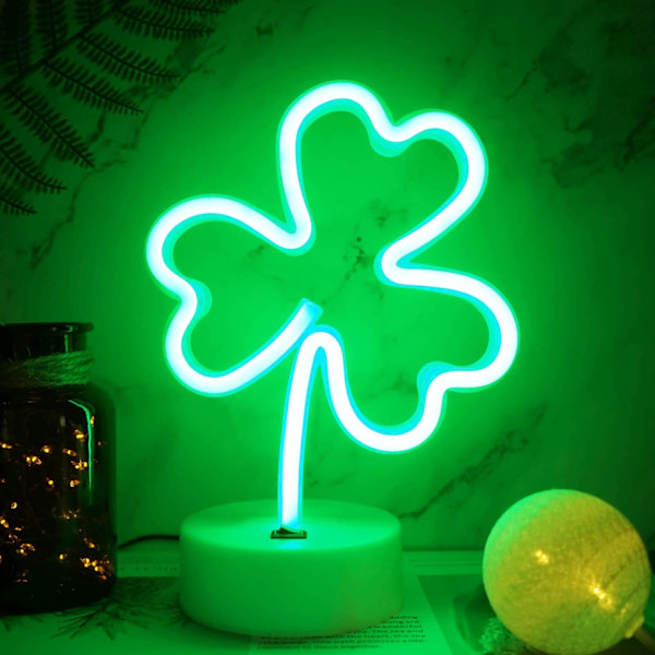 Clover Neon Skilt Shamrock Neon Lys Nattlys USB/Batteridrevet for Dekorasjon Grønne Neonlys for Soverom Festival