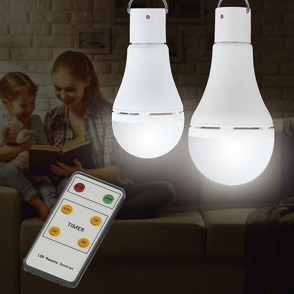 LED solcellslampa, USB laddning med fjärrkontroll 7W (fjärrkontroll + glödlampa + solpanel = komplett set (smart switch, kallvitt ljus)