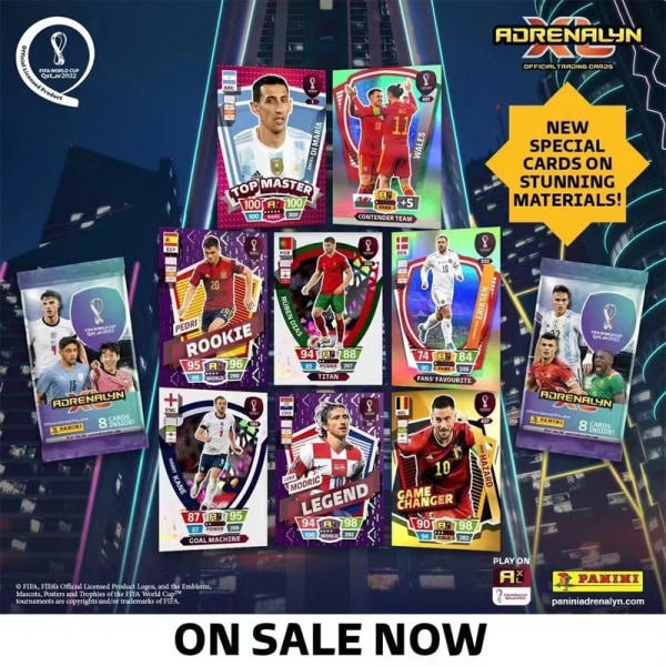 VM 2022 Qatar Fodboldstjerne Kort Panini Autentisk - 2 Packs 16 Pcs