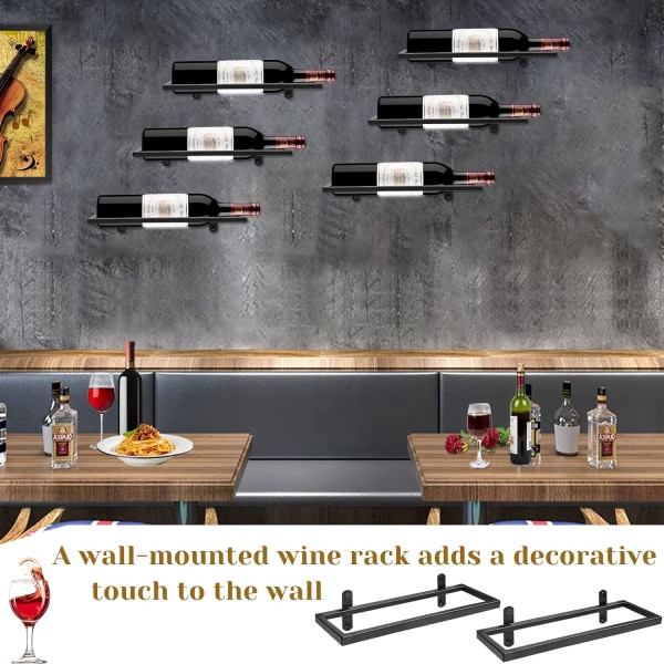 Metalliset seinään asennettavat viinitelineet, riippuva viinipullon organizer , punaviiniteline kotikeittiön baarin sisustukseen (musta 3)