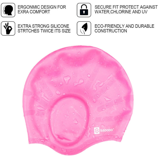 2 stk. svømmehætte, der dækker ørerne, badehætte, silikone, vandtæt, med ørebeskyttelse til unisex, voksne, kvinder og mænd Pink+purple