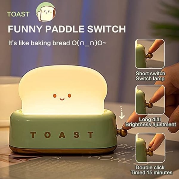 Söpö Bread Led -yövalo, USB ladattava Toast-yölamppu, kodin yövalo yövalaisin pöytäsisustus lapsille