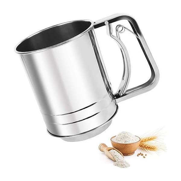 Melsigte, manuel melsigte til sukker, kakaopulver, matcha, rustfrit stål 304 fødevarekvalitet (sølv)