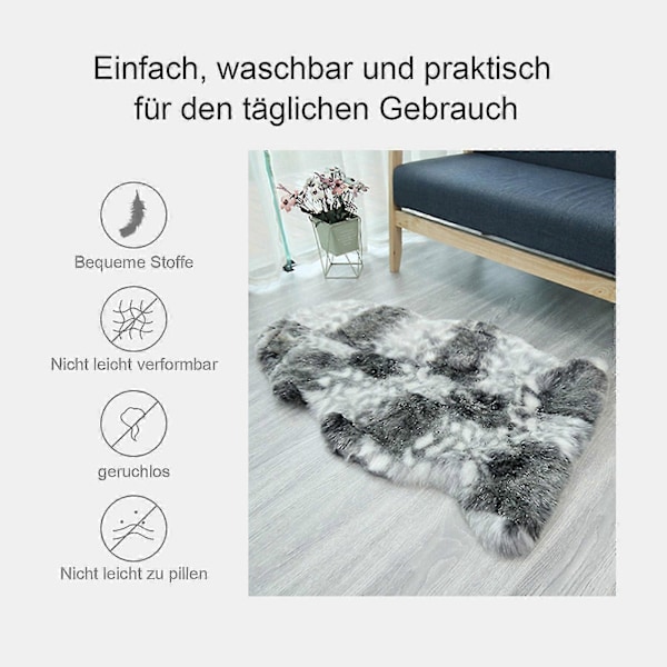 Klassisk Mjuk Fuskfårskinnsmatta Vit Fluffig Områdesmatta Ryamatta Mattor För Sovrum Vardagsrum White  Black