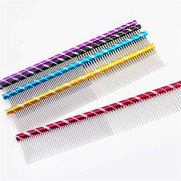 PET Grooming Comb Metal Double Row Teeth Colourful Handle Brush For Dogs Cats Fur Firm Grip| Professional Deshedding Blue