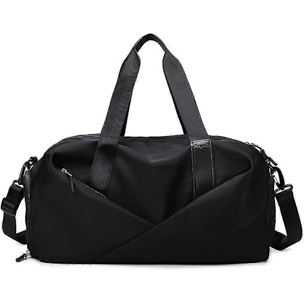 Gymtaske til kvinder, lille rejsetaske med skorum, duffelbag til sport, weekend, svømning, sort-s Black S