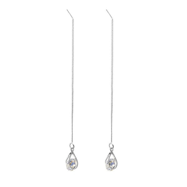 925 Sterling Silver CZ Droplet Chain Earrings Dangle for Women Girls Crystal Dan