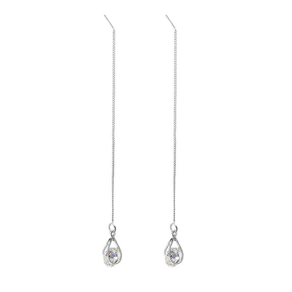 925 Sterling Silver CZ Droplet Chain örhängen Dangle för kvinnor Flickor Crystal Dan