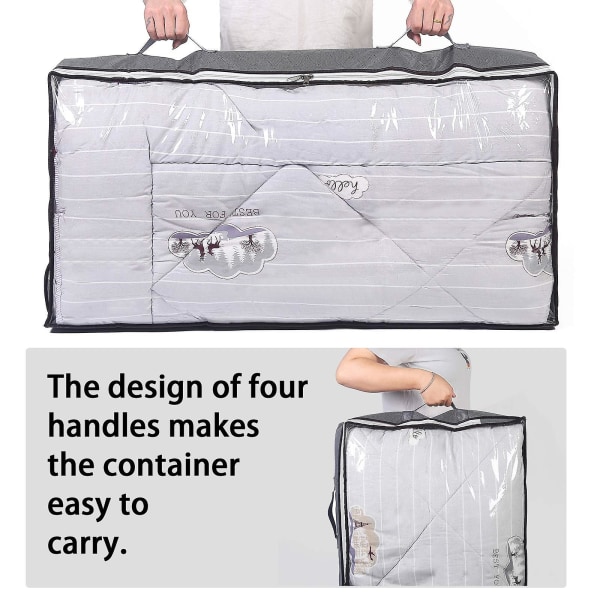 3-pack förvaringspåsar under sängen 75 l hopfällbar klädväska Stor kapacitet behållare med genomskinligt fönster Förstärkta handtag med organizer Ovävd