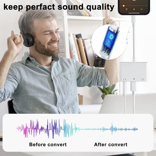 Kuulokeliitäntäsovitin iPhonelle, 3-in-1 iPhone - 3,5 mm kuulokeliitäntäsovitin, kaksoisääniliitäntä ja lataus, kuulokeliitäntäsovitin iPhone 14/13/12 -puhelimille