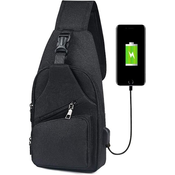 Slingväska, bröstväska med USB-laddningsport, lättviktig crossbody för män och kvinnor för vandring, cykling, resor