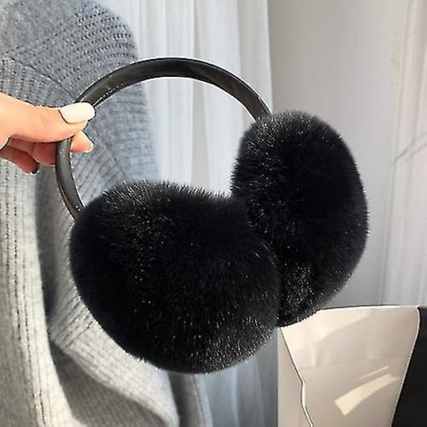 Vintervarma öronmuffar för kvinnor, vinteröronvärmare, söta studentöronmuffar, öronproppar, plyschörpåsar, frostskyddande bärbara öronmuffar-svart