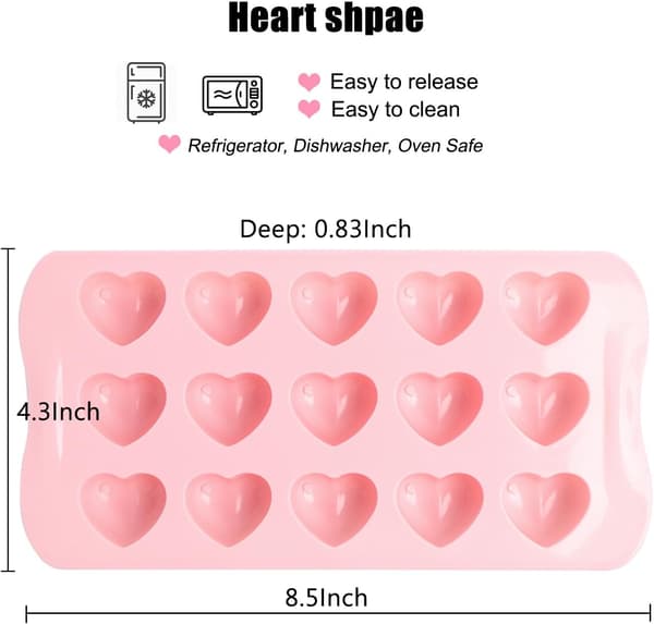 Hjerteformet Silikonform, 2 stk Mini Geometriske Sjokoladeformer for Baking, Rosa
