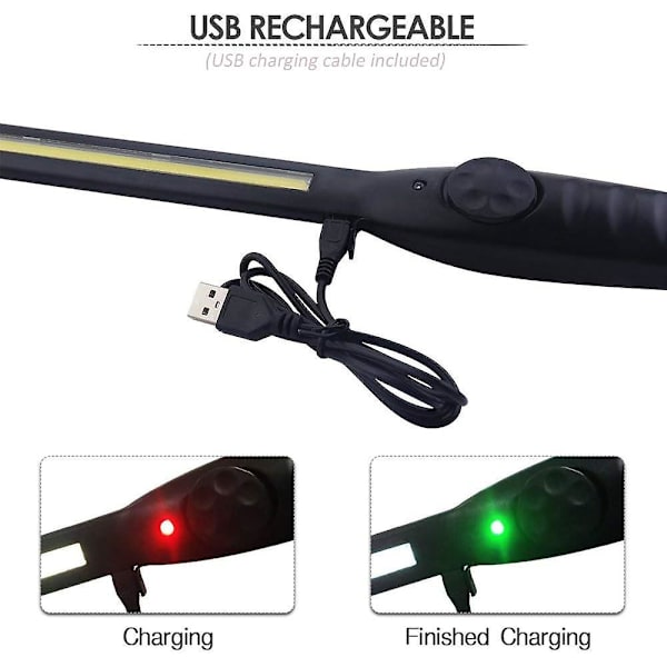 Oppladbar Cob arbeidslys, slank Usb inspeksjonslys Led arbeidslys med roterende bryter og 360 roterende magnetisk base og krok for bilreparasjon, hjem