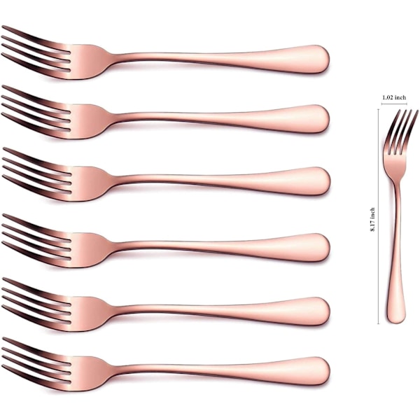 Roséguld Matgaffel 6 Stycken, Rostfritt Stål 20,5 cm Gafflar Roséguld Titanplätering Bestick, Koppargafflar Set om 6