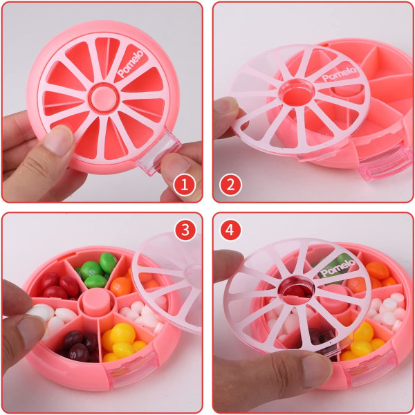 Creative Portable Mini 7-dagers ukentlig sirkulær form Roterende søt fruktstil pilleoppbevaringsboks (rosa)