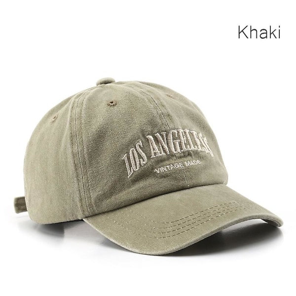 Bomull Baseball Cap for Menn og Kvinner Mote Broderi Hat Bomull Myk Topp Caps Casual Retro Snapback Hatter Unisex Adjustable Khaki