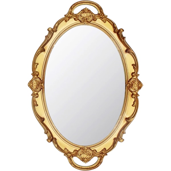 Oval Antik Dekorativ Väggspegel Vintage Hängande Spegel (Guld)