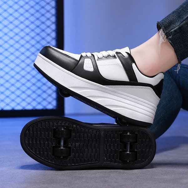 Rulleskøytesko for barn, jenter, gutter, avtakbare hjul, motesneakers, hvit, svart White Black 30