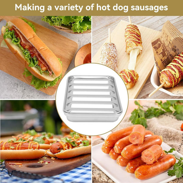 2 stk. Pølseform i rustfrit stål, 6 hulrum Hotdogform Baby Kød Pølseform til ovn Damper Opvaskemaskine Køleskab