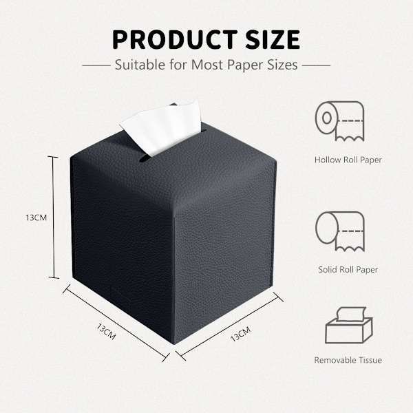 Vævæskeskrin Cover, Sort Vævæskeskrin Holder, Moderne PU Læder Kvadratisk Vævæskeskrin, Delikat Dekoration Vævæskeskrin Organizer