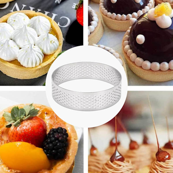 10 stk. Bageforme 7 cm Runde Tærteforme med Huller Rustfrit Stål Frugt Tærte Quiches Kage Mousse Form Køkken Bageform Tærteforme til Bagning