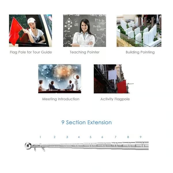 1,2 m / 1,4 m / 1,6 m / 2 m teleskopisk flaggstang guideflaggstang 1,2 m