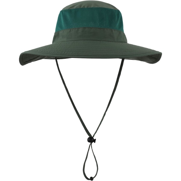 Utomhus UPF50+ Mesh Solhatt Bred Brätte Fiskehatt med Nackskydd Forest Green